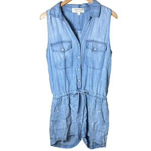 CLOTH & STONE Chambray Denim Lyocell Romper Shorts Set - size Medium